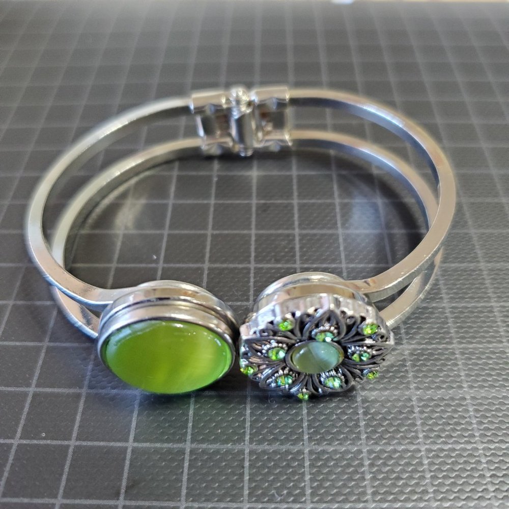 Spring Hinged Bracelet With Dual Button Snap Deco… - image 2